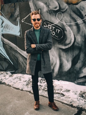 「TOPMAN（トップマン）のアイテム（チェスターコート）」を使った、StayClassicさん（メンズ・183cm）の冬コーディネート