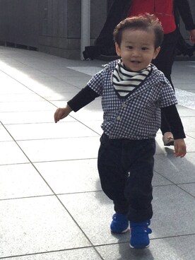 「アイテム（ロンパース、ブラック系）」を使った、SOTAさん（キッズ・80cm）の春コーディネート