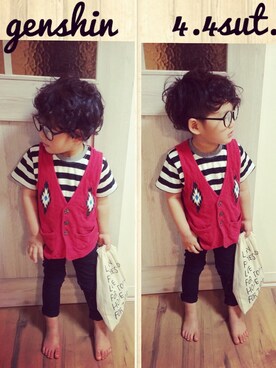 「アイテム（ベスト、レッド系）」を使った、#GU  STAFF erikaさん（キッズ・100cm）の春コーディネート