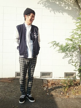 「Design Tshirts Store graniph（デザイン　ティーシャツ　ストア　グラニフ）のアイテム（スタジャン）」を使った、ozoさん（メンズ・174cm）の秋コーディネート