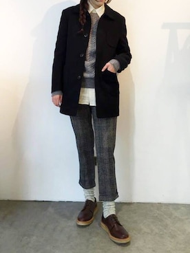 「アイテム（チノパンツ、グレー系）」を使った、washidaさん（レディース・172cm）の冬コーディネート