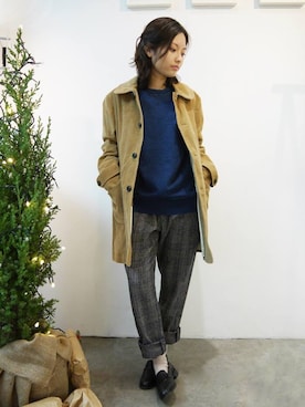 「アイテム（ダウンジャケット/コート、ベージュ系）」を使った、washidaさん（レディース・163cm）の冬コーディネート