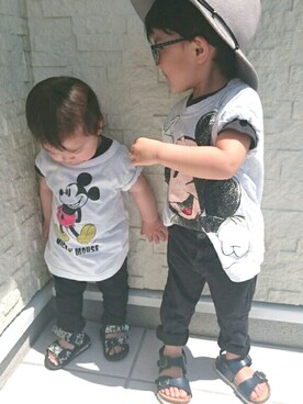 「ZARA（ザラ）のアイテム（その他パンツ、ブラック系）」を使った、ReeRyoさん（キッズ・130cm）の春コーディネート