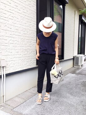 「UNIQLO（ユニクロ）のアイテム（その他パンツ、ブラック系）」を使った、maamiさん（レディース）の夏コーディネート