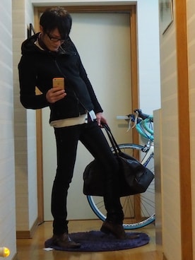 「バッグ」｜「アイテム（ライダースジャケット）」を使った、はぁくんさん（メンズ・173cm）の冬コーディネート