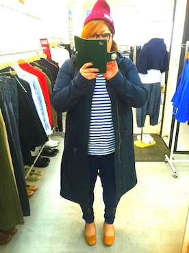「Johnbull（ジョンブル）のアイテム（モッズコート）」を使った、雄鶏さん（レディース・167cm）の冬コーディネート