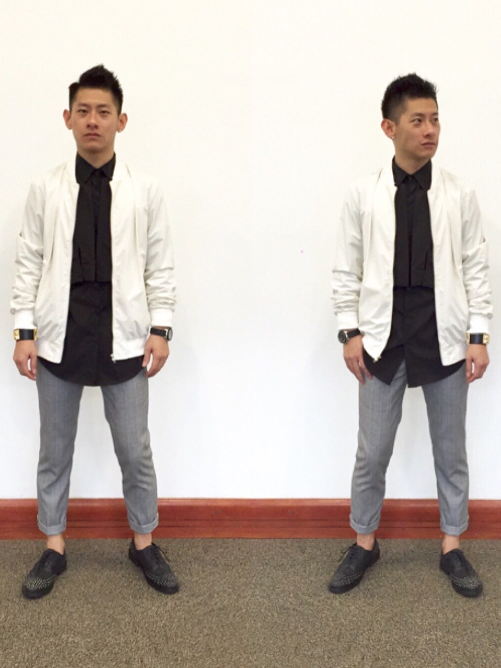 「KTailorsのアイテム（その他パンツ、その他）」を使った、Jimmy Wongさん（メンズ・170cm）の春コーディネートの1枚目の写真