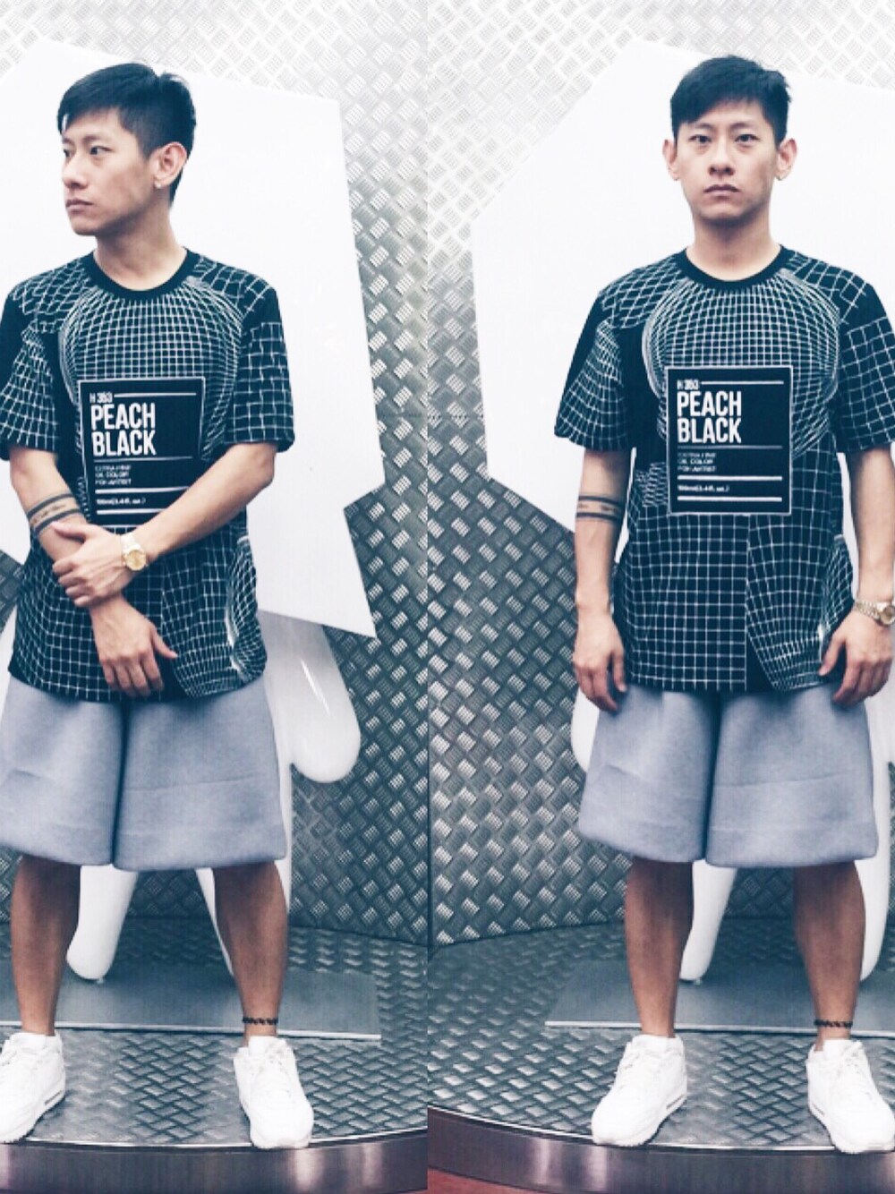 「q design and playのアイテム（Tシャツ/カットソー、ブラック系）」を使った、Jimmy Wongさん（メンズ・170cm）の秋コーディネートの1枚目の写真