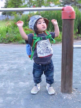 「One deux boo（ワンドゥーブー）のアイテム（バッグ）」を使った、LOUIS☆LOUIEさん（キッズ・80cm）の夏コーディネート