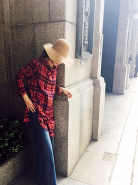 「タータンチェック」｜「アイテム（ニットキャップ/ビーニー）」を使った、m.maedaさん（レディース・161cm）の秋コーディネート