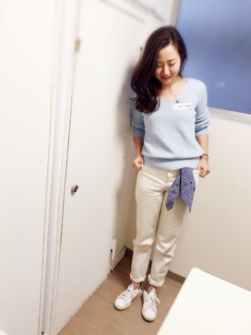 「ブルーニット」｜「アイテム（その他）」を使った、am.    ☺︎さん（レディース・158cm）の春コーディネート