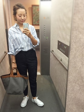 「アイテム（ヘアアクセサリー、ブルー系）」を使った、am.    ☺︎さん（レディース・158cm）の秋コーディネート