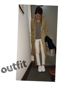 「ホワイトスニーカー」｜「アイテム（トレンチコート）」を使った、a_outfitさん（レディース・160cm）の春コーディネート