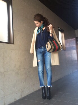 「Ungrid（アングリッド）のフレイドヘムストスリ（デニムパンツ）」を使った、a_outfitさん（レディース・160cm）の冬コーディネート