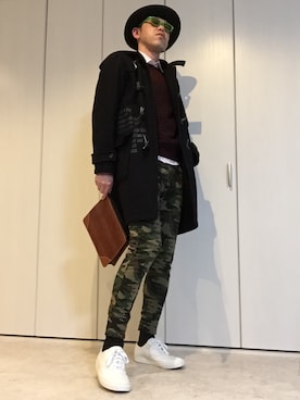 「ホワイトスニーカー」｜「アイテム（ダッフルコート）」を使った、Ryujiさん（メンズ・181cm）の冬コーディネート