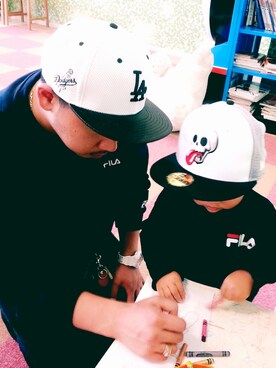 「FILA（フィラ）のアイテム（スウェット）」を使った、おかぁさん（キッズ・90cm）の秋コーディネート