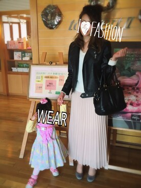 「ピンクベージュ」｜「アイテム（ライダースジャケット）」を使った、--Aki--さん（レディース・167cm）の春コーディネート