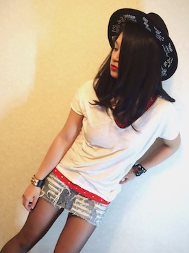 「xamilclimaxのアイテム（ハット、ブラック系）」を使った、馬場千恵さん（レディース・162cm）の秋コーディネート