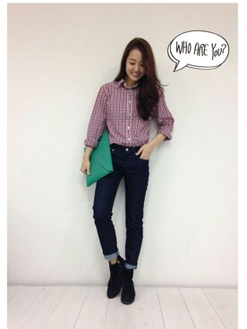 「GAP（ギャップ）のアイテム（衬衫、レッド系）」を使った、Ayakaさん（レディース・160cm）の春コーディネート