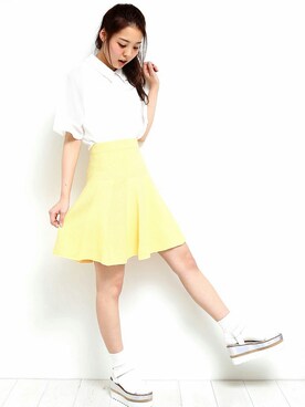 「STUDIOUS（ステュディオス）の【BOUSSOLE】別注フレアスカート（裙子、イエロー系）」を使った、Ayakaさん（レディース・160cm）の春コーディネート