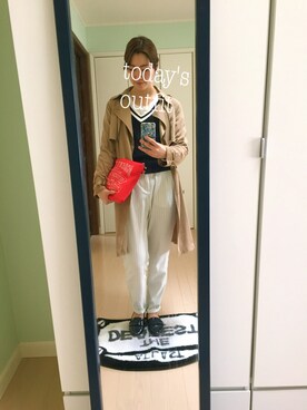 「ラインニット」｜「アイテム（ジャケット/アウター）」を使った、minamiさん（レディース・163cm）の春コーディネート