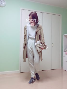 「ストライプパンツ」｜「アイテム（トレンチコート）」を使った、minamiさん（レディース・163cm）の春コーディネート