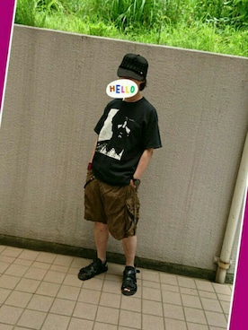 「Moonage Devilment（ムーンエイジデビルメント）のアイテム（キャップ）」を使った、のり(・∀・)ノさん（メンズ・171cm）の夏コーディネート