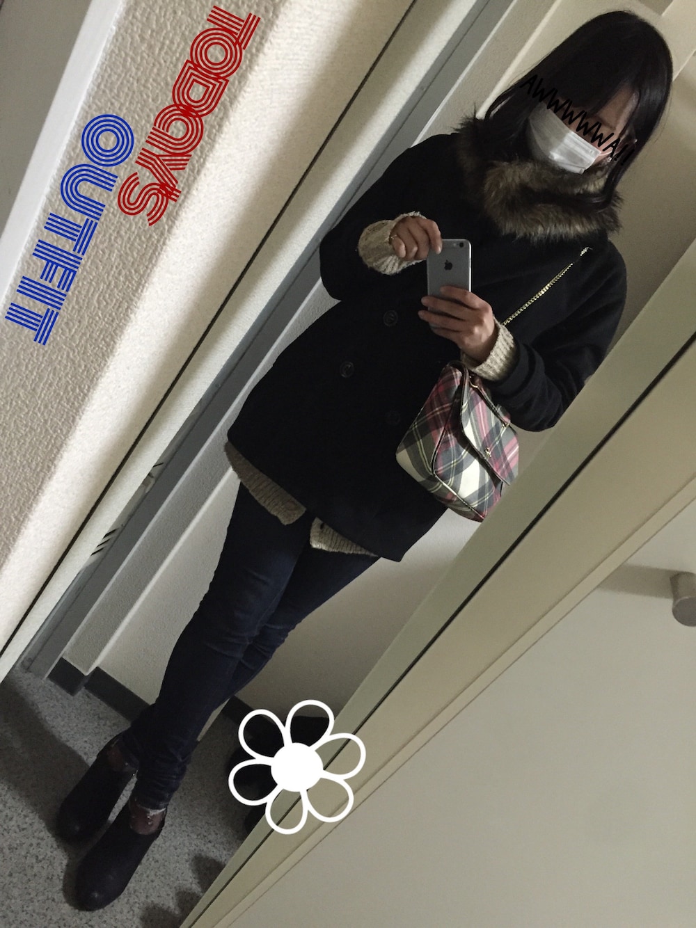 「one after another NICE CLAUPのアイテム（その他アウター、ブラック系）」を使った、alkaさん（レディース・166cm）の冬コーディネートの1枚目の写真