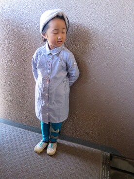 「しまむら（シマムラ）のアイテム（ワンピース、ブルー系）」を使った、popuuuさん（レディース・163cm）の冬コーディネート