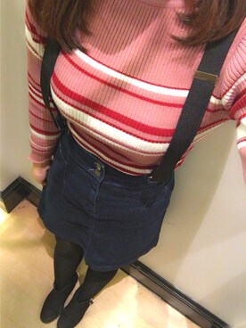 ニット セーターを使った ピンクボーダー のレディース人気ファッションコーディネート Wear