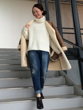 「JOURNAL STANDARD relume（ジャーナルスタンダード　レリューム）のアイテム（ムートンコート）」を使った、relume  名古屋店　スタッフさん（レディース・158cm）の秋コーディネート
