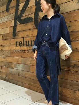 「LUC DNM （ラックデニム）のアイテム」を使った、relume  名古屋店　スタッフさん（レディース・158cm）の夏コーディネート