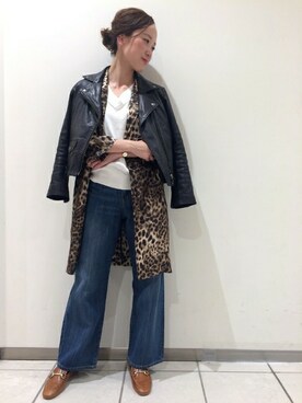 「relume」｜「アイテム（ライダースジャケット）」を使った、relume  名古屋店　スタッフさん（レディース・162cm）の冬コーディネート