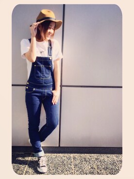 「X-girl（エックスガール）のアイテム（パンツ、ブルー系）」を使った、s a y u .さん（レディース・157cm）の冬コーディネート