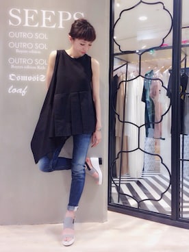 「アイテム（サンダル）」を使った、YUKINObySEEPS仙台フォーラスさん（レディース・157cm）の春コーディネート