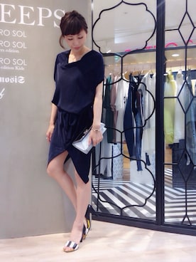 「アイテム（クラッチバッグ）」を使った、YUKINObySEEPS仙台フォーラスさん（レディース・157cm・20代）の夏コーディネート