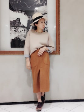 「アイテム（スカート、オレンジ系）」を使った、YUKINObySEEPS仙台フォーラスさん（レディース・157cm）の冬コーディネート