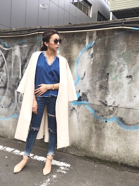 「outfit」｜「アイテム（その他アウター）」を使った、YUKINObySEEPS仙台フォーラスさん（レディース・157cm）の春コーディネート