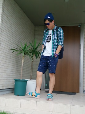 「膝上ショーツ」｜「アイテム（ニットキャップ/ビーニー）」を使った、ジャっきーさん（メンズ・177cm）の夏コーディネート