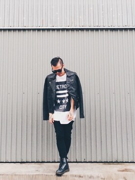 「TOPMAN（トップマン）のアイテム（ライダースジャケット）」を使った、Kevin Chong さん（メンズ・168cm）の冬コーディネート