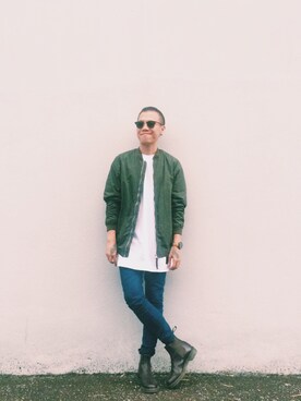 「PULL&BEAR（プルアンドベア）のアイテム（ナイロンジャケット）」を使った、Kevin Chong さん（メンズ・168cm）の冬コーディネート