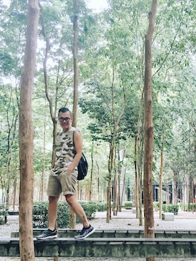 「PULL&BEAR（プルアンドベア）のアイテム（タンクトップ）」を使った、Kevin Chong さん（メンズ・168cm）の夏コーディネート