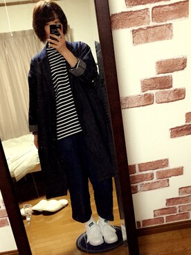 「デニムonデニム」｜「アイテム（チェスターコート）」を使った、み   い    。さん（レディース・168cm）の春コーディネート