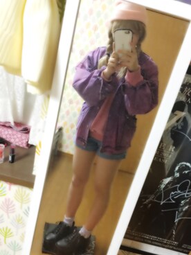 「usedのアイテム（デニムジャケット、パープル系）」を使った、 MINさん（レディース・164cm）の冬コーディネート