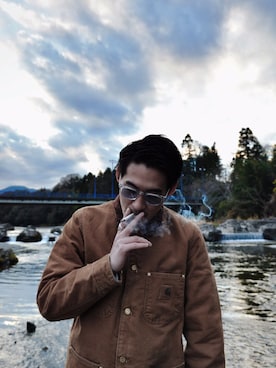 「Carhartt（カーハート）のアイテム（カバーオール）」を使った、athreetさん（メンズ・178cm）の冬コーディネート