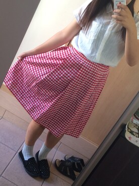 「no brand（ノーブランド）のアイテム（スカート、レッド系）」を使った、yuuさん（レディース・162cm）の夏コーディネート