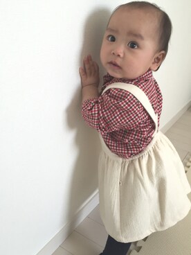 「アイテム（タイツ/ストッキング、ブルー系）」を使った、sa-coさん（キッズ・70cm）の春コーディネート