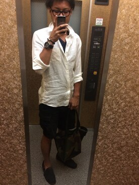 「Herve Chapelier（エルベシャプリエ）のアイテム（トートバッグ）」を使った、k_kaoruさん（メンズ・180cm）の夏コーディネート