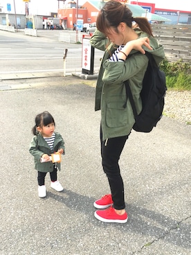 「X-girl（エックスガール）のOUTDOOR BACKPACK（バックパック/リュック）」を使った、hanakoさん（レディース・158cm）の春コーディネート