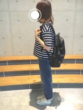 「X-girl（エックスガール）のOUTDOOR BACKPACK（バックパック/リュック）」を使った、hanakoさん（レディース・158cm）の春コーディネート